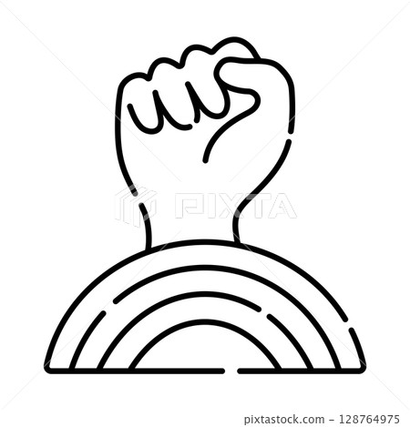 Lgbt pride, hand and rainbow, vector black line icon Lgbt pride, hand and rainbow, vector black line icon 128764975