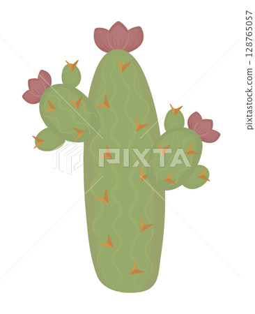 High long green cactus with flowers, color vector illustration High long green cactus with flowers, color vector illustration 128765057