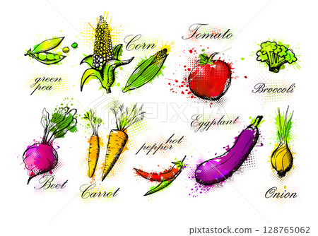 Vegetable set hand drawn. Not AI, Vector illustration 128765062