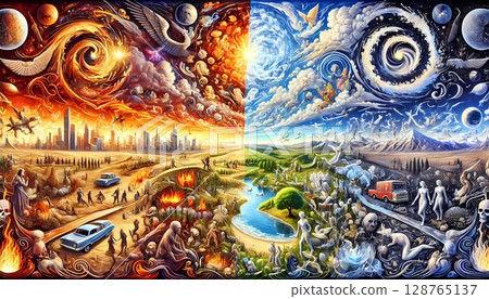 Illustrations depicting everything in this world in chaos - Science fiction and fantasy 128765137
