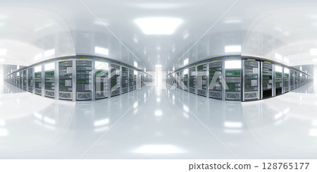 Futuristic Data Center with Server Racks 360 vr panorama Futuristic Data Center with Server Racks 360 vr panorama 128765177
