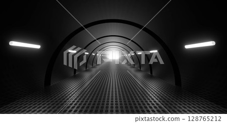 Futuristic Tunnel with Illuminated Pathway 128765212