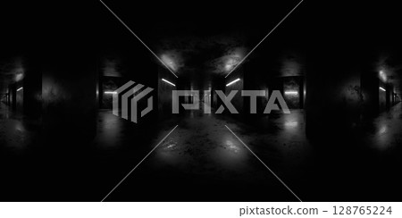 Eerie Dark Corridor with Dim Lighting 360 vr panorama 128765224