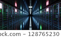 Futuristic Data Center Corridor with Server Racks 128765230