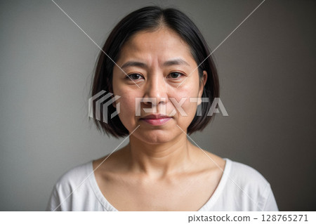 Portrait of a Woman with Short Hair in Soft Lighting Portrait of a Woman with Short Hair in Soft Lighting 128765271