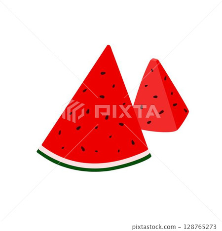 Watermelon cut in slices, sweet ripe delicious fruit, red flesh with green rind, organic diet ingredient for dessert, healthy vegan food image for summer design, projects, menu, packaging decor Watermelon cut in slices, sweet ripe delicious fruit, red flesh with green rind, organic diet ingredient for dessert, healthy vegan food image for summer design, projects, menu, packaging decor 128765273
