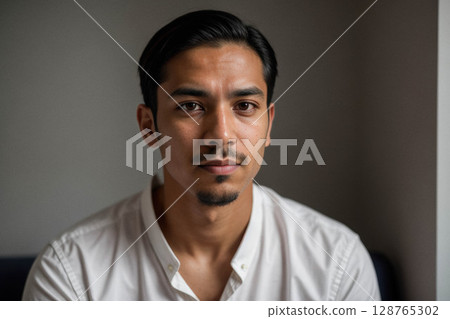 Close-Up Portrait of a Young Man in White Shirt 128765302