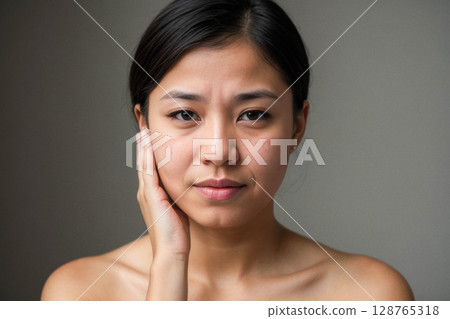 Close-Up Portrait of a Thoughtful Young Woman Close-Up Portrait of a Thoughtful Young Woman 128765318