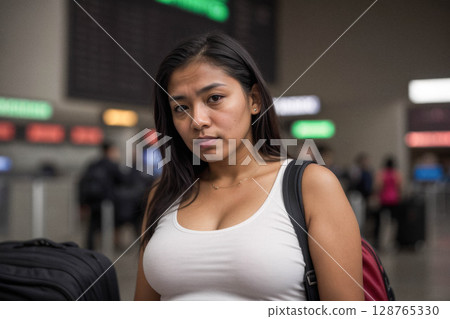 Young Woman at Airport Terminal 128765330