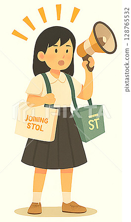 Illustration of a woman cheering with a megaphone! Japanese student! A lively girl in a uniform, around the age of 10, junior high school or high school Illustration of a woman cheering with a megaphone! Japanese student! A lively girl in a uniform, around the age of 10, junior high school or high school 128765532