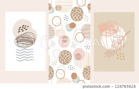 Abstract Posters Boho style and Seamless Pattern Set vector Abstract Posters Boho style and Seamless Pattern Set vector 128765628
