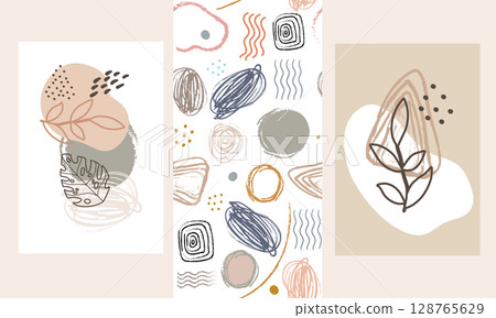 Boho Abstract Posters and Seamless Pattern Set vector 128765629