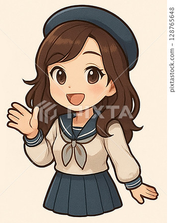 女插畫!日本學生!穿著校服、笑容燦爛的少女,國中到高中的年紀 女插畫!日本學生!穿著校服、笑容燦爛的少女,國中到高中的年紀 128765648