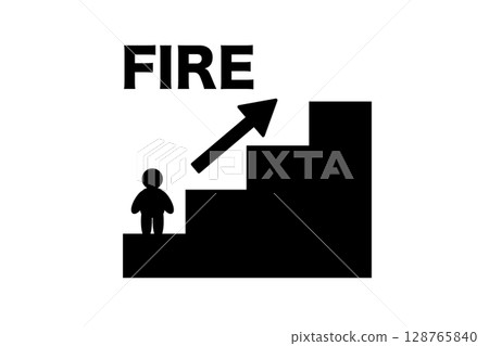 A simple illustration of a person aiming for FIRE (financial freedom) and a staircase 128765840