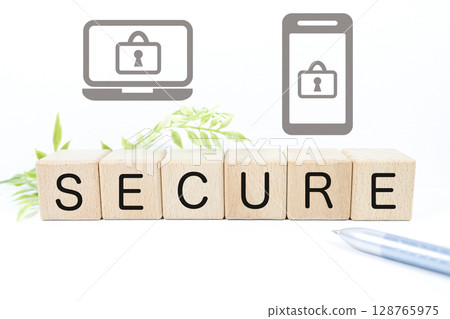 資訊安全和安全措施的圖像。 SECURE 一詞。 資訊安全和安全措施的圖像。 SECURE 一詞。 128765975