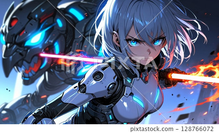 Blue-eyed cyborg girl 128766072