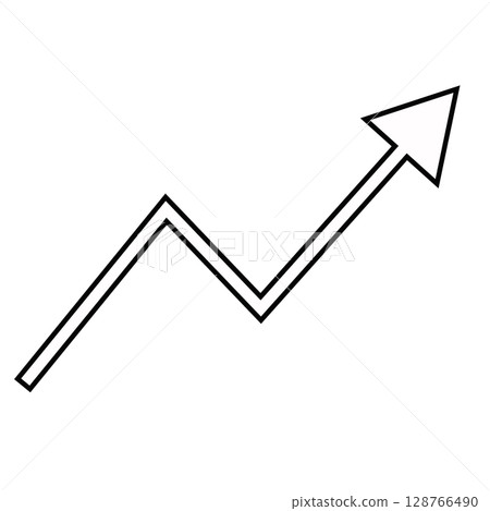 Black and white line graph rising arrow icon Black and white line graph rising arrow icon 128766490