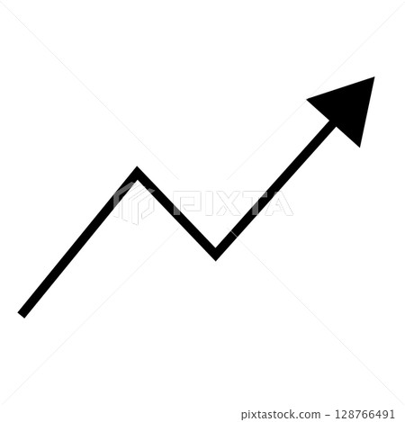 Black line graph rising arrow icon Black line graph rising arrow icon 128766491