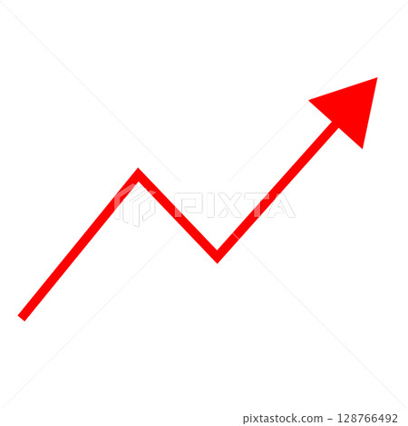 Red line graph rising arrow icon Red line graph rising arrow icon 128766492