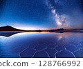 Starry sky and the Milky Way reflected in the Uyuni Salt Flats 128766992