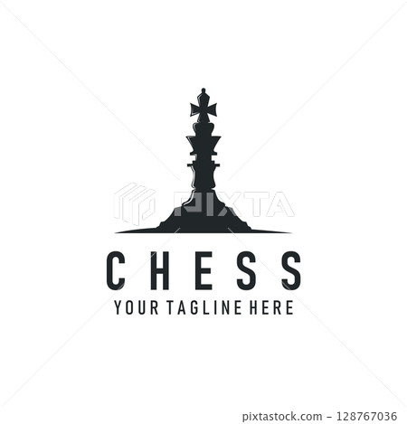 Chess logo design concept simple black silhouette chess game club vintage old design illustration templet 128767036