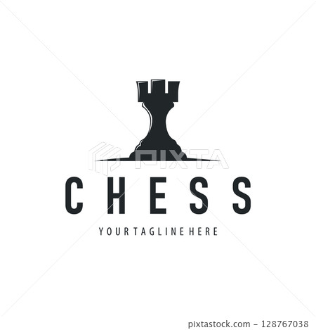 Chess logo design concept simple black silhouette chess game club vintage old design illustration templet Chess logo design concept simple black silhouette chess game club vintage old design illustration templet 128767038