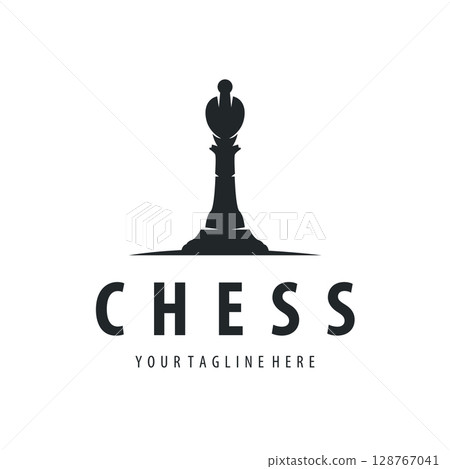 Chess logo design concept simple black silhouette chess game club vintage old design illustration templet Chess logo design concept simple black silhouette chess game club vintage old design illustration templet 128767041
