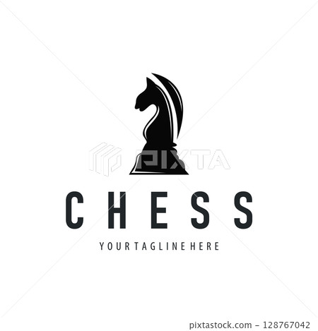 Chess logo design concept simple black silhouette chess game club vintage old design illustration templet Chess logo design concept simple black silhouette chess game club vintage old design illustration templet 128767042