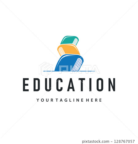 Simple educational learning book logo design, with a simple back to school education concept, illustration template design 128767057