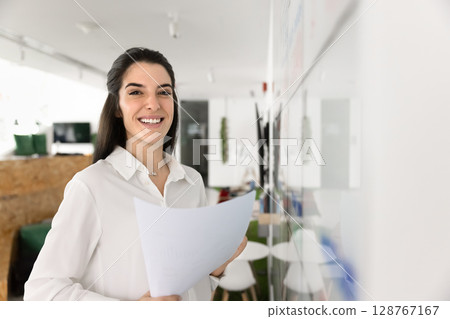 Project coordinator or office manager posing in creative coworking space Project coordinator or office manager posing in creative coworking space 128767167
