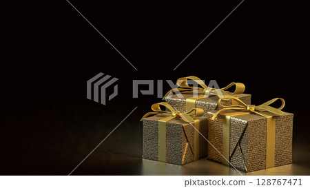 The Gold Gift box  for celebration or Holiday concept 3d Rendering. The Gold Gift box  for celebration or Holiday concept 3d Rendering. 128767471