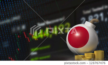 The Japan Bomb and coins for Business crisis concept 3d Rendering. 128767476