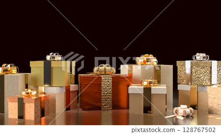 The Gold gift box for celebration or marketing concept 3d Rendering. 128767502