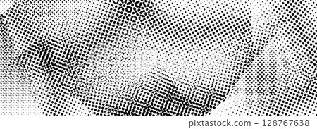 Rough grunge scratched halftone texture. Distress dirty paint background. Scuffed ragged vector backdrop. Damaged glitch pixel overlay. Dotted wallpaper for banner, poster, flyer, magazine, brochure 128767638
