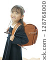 A first grade girl walking to school with her school bag on 128768000