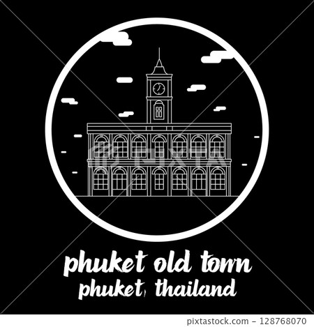 Circle Icon Phuket Old Town. Vector illustration 128768070