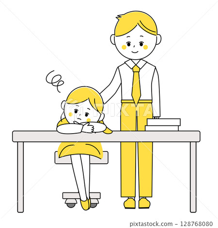Illustration of a businessman encouraging a troubled woman 128768080
