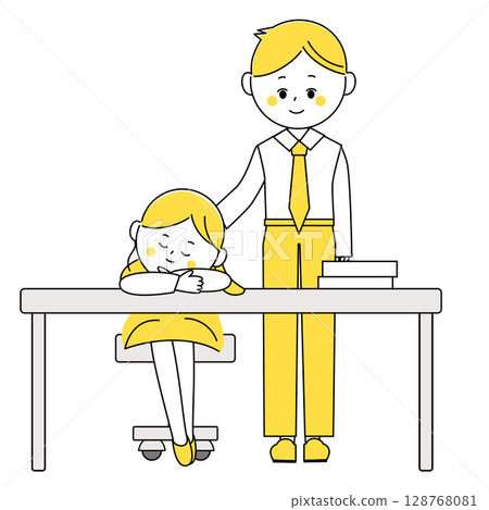 一位商人看著疲憊而熟睡的女人的插圖 128768081