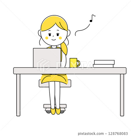 A businesswoman working happily on a computer 128768083