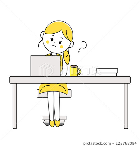 一位女商人在電腦前歪著頭的插圖 128768084