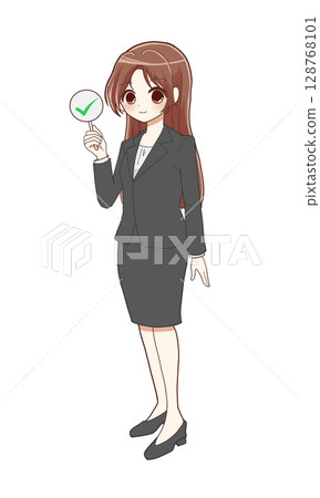 A woman in a suit holding a check A woman in a suit holding a check 128768101