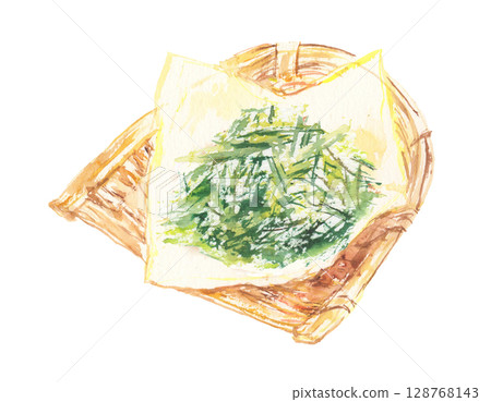 綠茶葉的水彩插圖 128768143