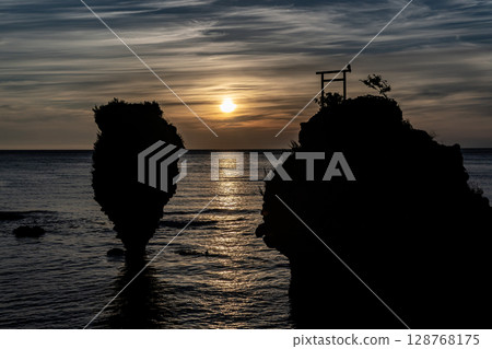 Ebisu Rock and Daikoku Rock that seem like they might fall but never do 128768175