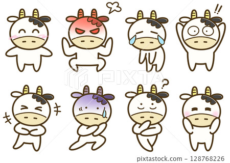 牛臉部表情圖示集（全身）| 暖心的牛角色素材 128768226
