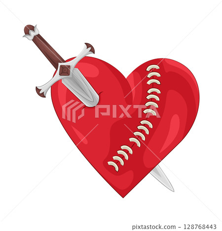 Illustration of heart pierced by a sword Illustration of heart pierced by a sword 128768443