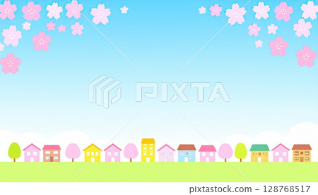 《AI image》A residential area with cherry blossoms in spring 128768517