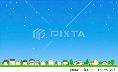 AI 圖片：夜晚星光閃耀的住宅區 128768591