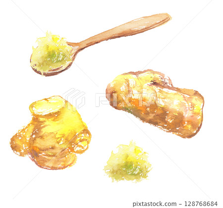 Watercolor illustration set of ginger 128768684