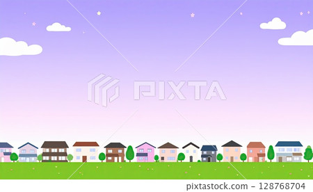 AI image: Residential area at dusk 128768704