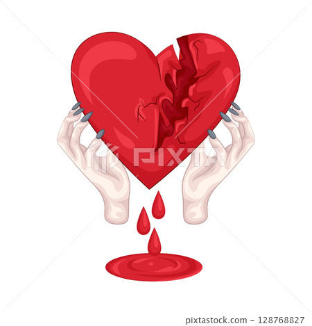 Illustration of Hand Holding Broken Heart Illustration of Hand Holding Broken Heart 128768827